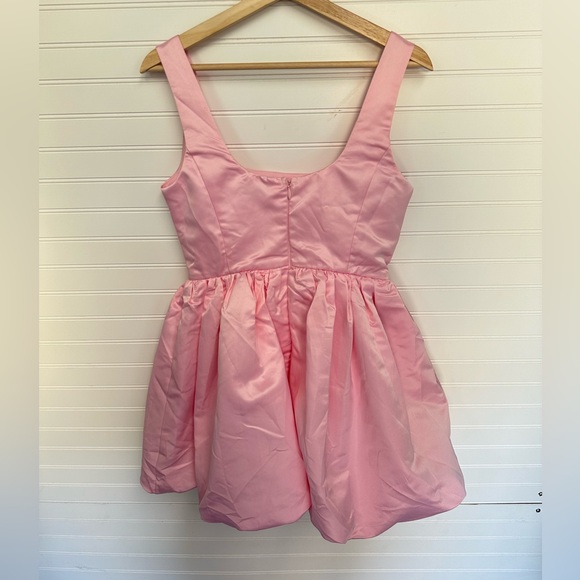 Lulus Regal Cutie Light Pink Satin Square Neck Bubble-Hem Mini Dress - Picture 6 of 8